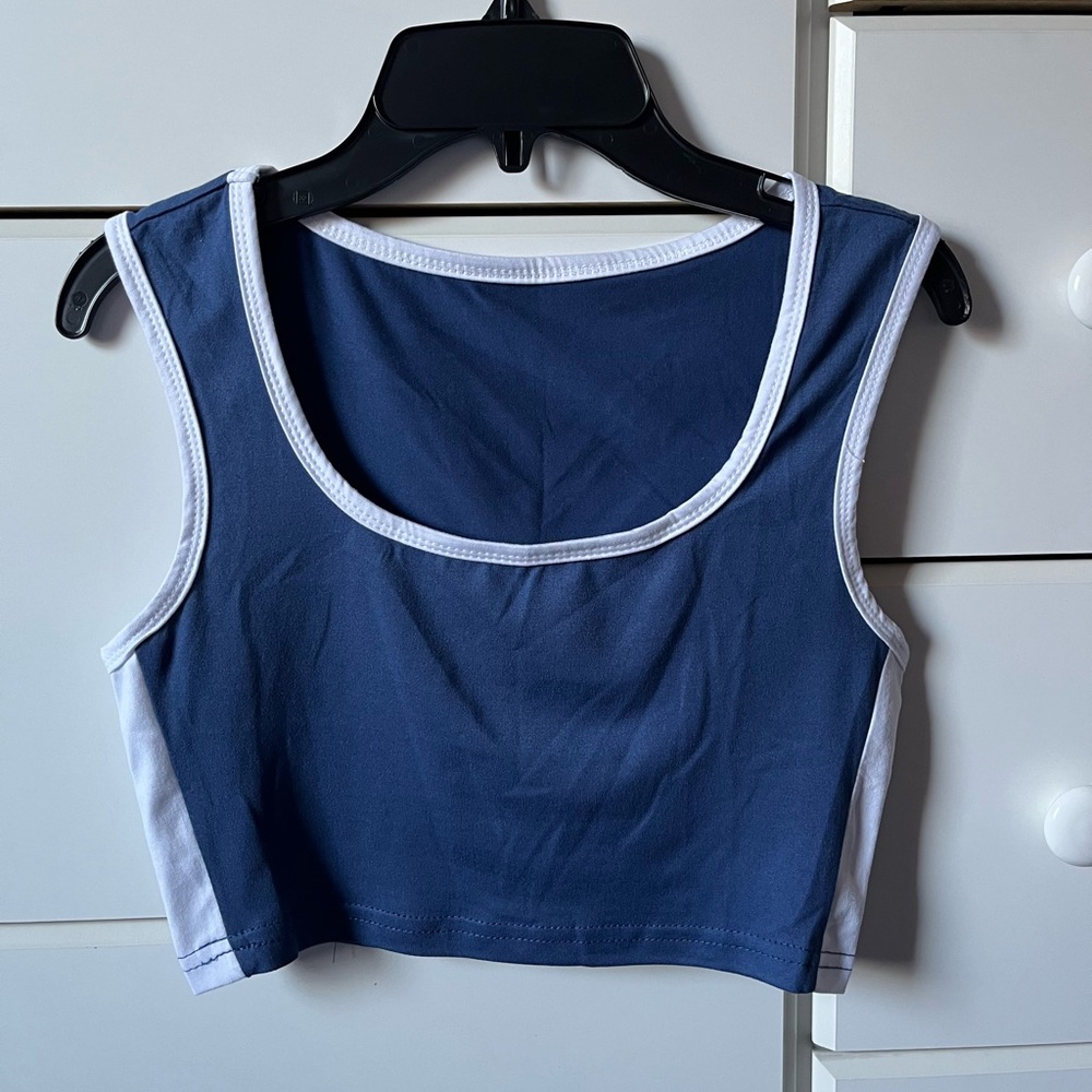 Women’s Blue & White Trimmed Tank Top